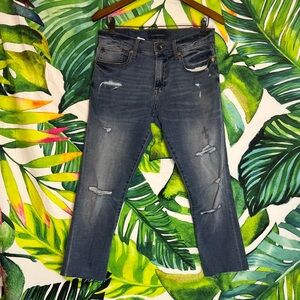 Aeropostale Dark Wash Raw Hem Distressed Crop Spring Fall School Jeans